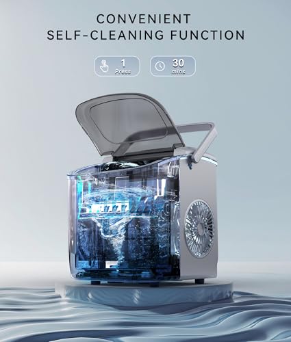ecozy Portable Ice Maker Countertop, 9 Cubes Ready in 6 Mins, 26lbs in 24Hrs, Self-Cleaning Ice Machine with Handle/Ice Bags/Ice Scoop/Ice Basket, 2 Sizes Bullet Ice for Home Kitchen Office Bar Party - Thumbnail 4