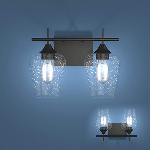 Tangkula 2-Light Wall Sconce, Industrial Vanity Light Fixture With Clear Seeded Glass Lampshade, Bathroom Vanity Light Wall Mounted Sconces Over Mirror For Bathroom Makeup Dressing Table #TOP26