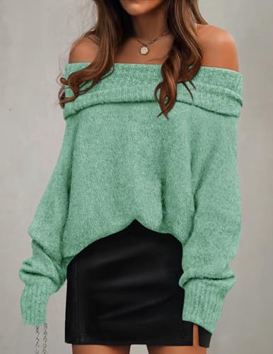 ZESICA Women's Off The Shoulder Fall Sweaters Oversized Long Sleeve Pullover Tops 2025 Fashion Outfit Clothes3