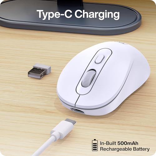 Image of TAG WM900 White Wireless Mouse, 2.4GHz + Bluetooth, Silent Clicks, 10m Range, Type-C Charging, Adjustable DPI (800 /1200 /1600), 72 Hours Usage, for PC /Mobile /Tablet, Supports Windows /Mac /Linux /iOS
