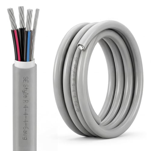 Image of Copkim 25Ft 4-4-4-6 SER Aluminum Service Entrance Cable 600V - UL Listed Electrical Wire for Above Ground Sub Panel Feeder, 4 AWG 3 Conductor with 6 AWG Neutral - Residential /Commercial Panel