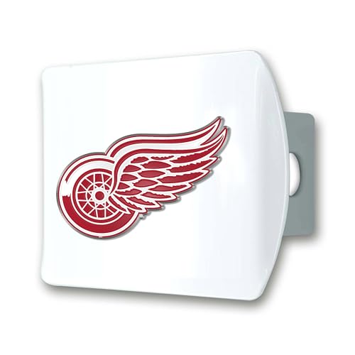 FANMATS 43889 NHL - Detroit Red Wings Color Hitch Cover - White with Metal Chrome 3D Logo Emblem – Easy Installation on Truck, SUV, Car - Ideal Gift for Die Hard NHL Fan