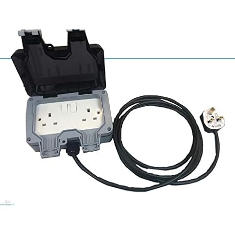 2G 2 Gang IP66 Weatherproof Outdoor Extension Lead Waterproof Double Socket All Lengths (25M) Cover