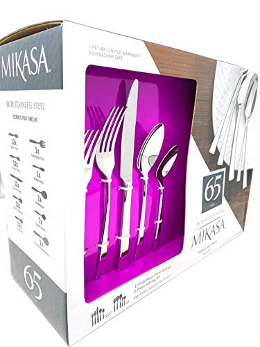 Mikasa 5251831 Lucia 65-Piece 18/10 Stainless Steel Flatware Set with Hostess Set Included