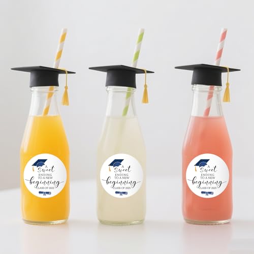 Anwyll Graduation Stickers 2025 - Class of 2025 Stickers 120Pcs 1.6In Congrats Graduation Envelope Seal Sticker Self-Adhesive A Sweet Ending to A New Beginning Sticker for Grad Party Favors Invitation