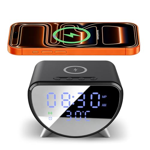 Chargeur sans Fil avec Horloge/Réveil Numérique, Chargeur à Induction Station de Charge pour...