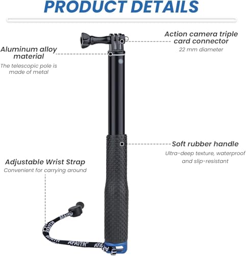 92cm Palo Selfie Sumergible Extensible para GoPro Hero 13/12/11/10/9/8/7 dji Osmo Action 5/4/3 Insta360 Agua Varilla Telescópica Impermeable en Aluminio Monopod para Cámaras Deportivas - imagen 5