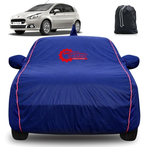 Image of 100% Waterproof Car Cover for Fiat Punto Evo | All-Weather, Dustproof & UV Protection | Heavy-Duty 3-Layer Fabric | Custom Fit with Mirror & Antenna Pocket | Navy Blue