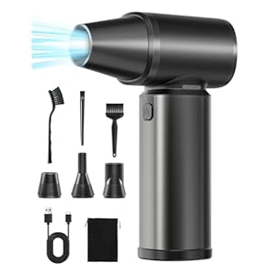 Plumero de aire comprimido, motor eléctrico recargable sin escobillas de 180000 RPM, velocidad continua/mini soplador ajustable de 3 engranajes inalámbrico con luz LED, soplador de polvo para