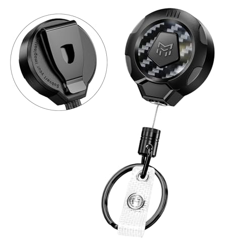 Image of MNGARISTA Upgraded Heavy Duty Retractable Keychain with Belt Clip, 10 OZ Retraction, 31.5 inch Stainless Steel Cord, 3K Carbon Fiber ID Badge Reel with Badge Strap and Key Ring