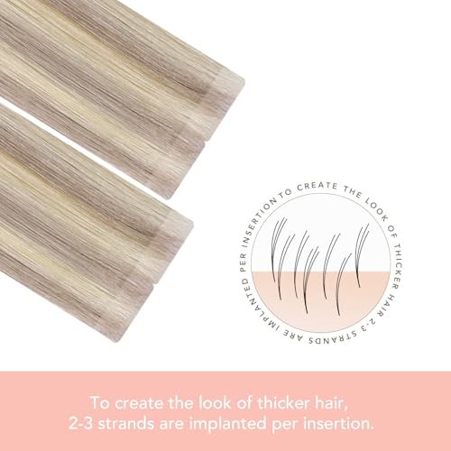 Image of Sindra Invisi Edge Tape in Hair Extensions Human Hair Blonde 18 Inch | Dirty Blonde Highlighted Bleach Blonde, 50g 20pcs, Seamless Injected Tape ins, Invisible Extensions Remy Hair, Straight