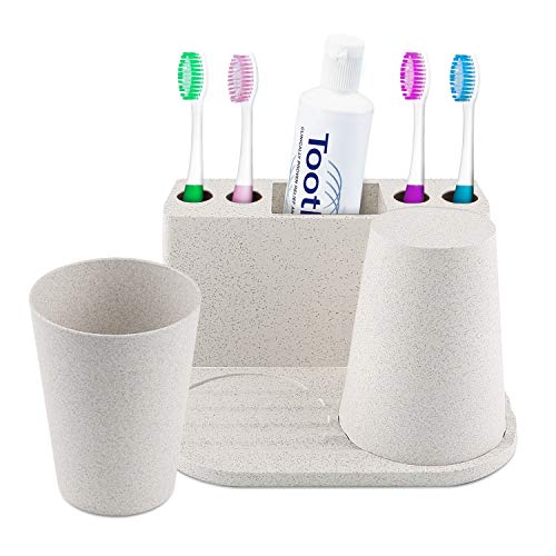 Lefree Toothbrush Holder Toothpaste Organizer with Two Cups, Bathroom Toothbrush Organizer for Couples/Family
