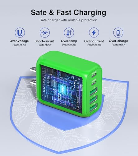 Image of 50W USB C Wall Charger Block,5-Port C Charger Fast Charging Block PD Power Adapter +QC Multiport Type C Box Charger Cube USB A Wall Plug for iPhone 14 /15 /16 /17 Pro Max Plus,Samsung(Green)(2-Pack)
