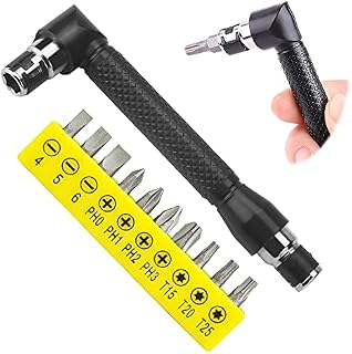WENRERO L-Shaped Socket Wrench Double-Headed Extension Handle Screwdriver Spanner 90 Degree Right Angle Screwdriver Adapter Utility Tool with 10 PCS Various Angled Screwdriver Bits, 1/4'' Hex Shank