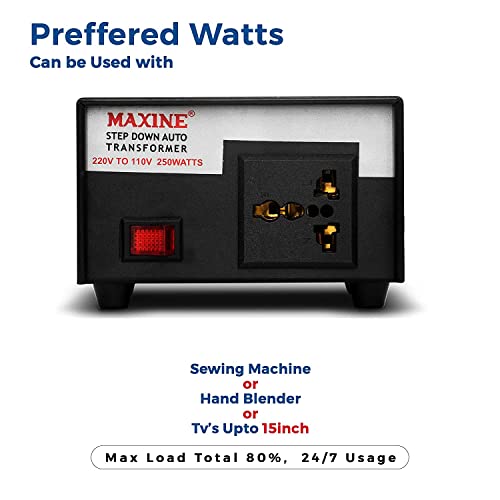 Image of Maxine Step Down Voltage Converter 220v to 110v Voltage Converter for US,Taiwan,Canada Products used in India | 250W Step Down Voltage Converter for US Device (250)