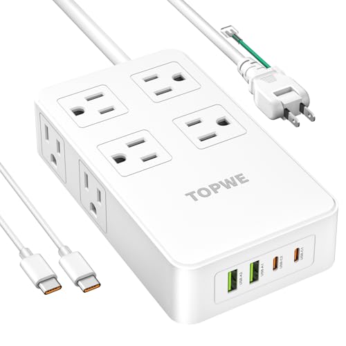 TOPWE 電源タップ USB-C type-c PD 100W 2m延長コード 急速充電対応【2USB-Cポート・２USB-A ポート・8ACコンセント・PSE技術基準】 USB コンセント テーブルタップ タイプc USB C-C ケーブル付き AC2400W出力 ノートＰＣ MacBook iPad iPhone Xperia Galaxyなど対応 (ホワイト)