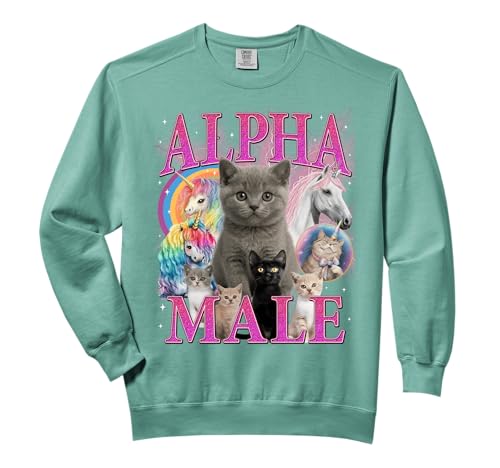 Funny Alpha Male Cat Unicorn Men Boy husband Adult Humor Comfort Colors Adult Sweatshirt