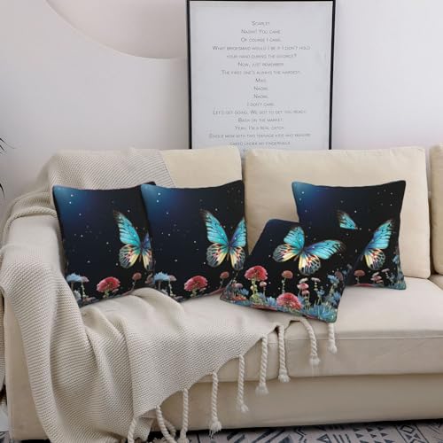 Housse de coussin 45x45 papillon moderne pour canapé et salon lot de 4
