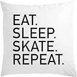 eat sleep skate repeat - cuscino bianco con imbottitura, 40 x 40 cm, colore: bianco
