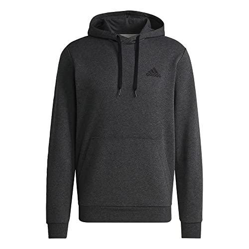 adidas Men's Essentials Fleece Hoodie, Dark Grey Heather/Black, Large