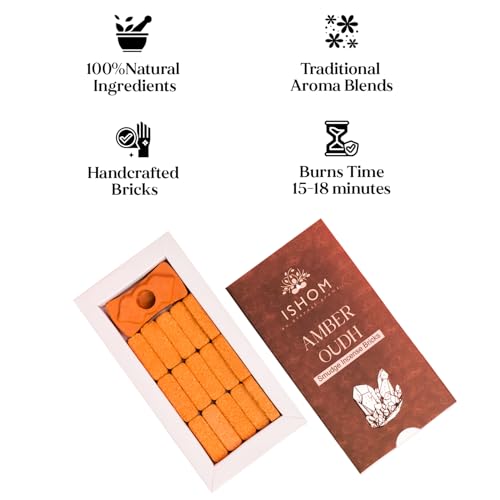 Image of Smudge Incense Bricks Made with Natural Amber Oil & Agarwood, Long Lasting Aroma for Air Purification & Relaxation, Ideal for Meditation, Home Rituals & Aromatherapy (Pack of 15 with Holder)