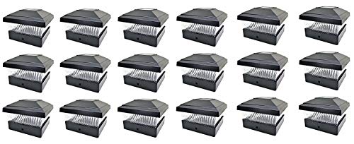 RELIGHTABLE 18 Pack Outdoor Garden 5 x 5 Solar LED Post Deck Cap Square Fence Light Landscape Lamp Lawn PVC Vinyl Wood (Black)