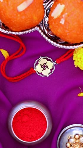 Image of KuberBox 925 Sterling Silver Blossom Swastik Silver Rakhi For Brother