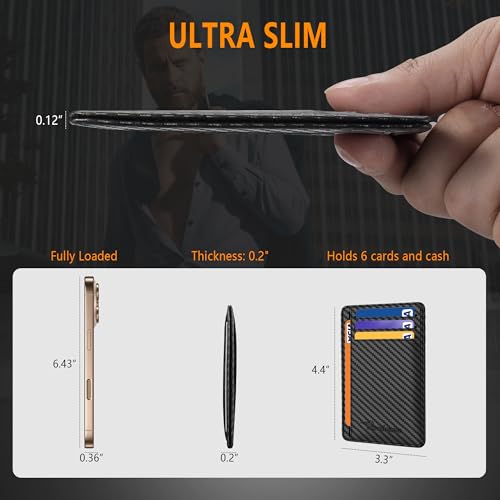 Travelambo RFID Blocking Front Pocket Minimalist Leather Slim Wallet (Medium, Black Carbon)