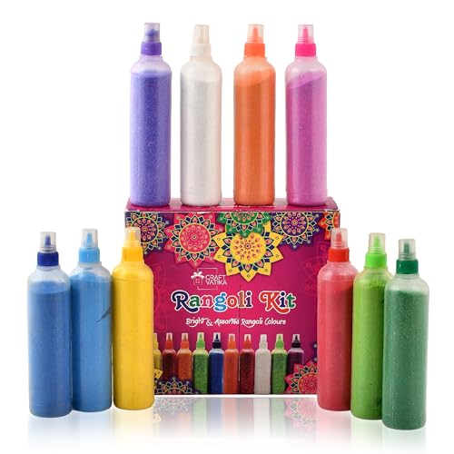 CraftVatika Rangoli Colour Powder Tube Kit Diwali Decoration Items Bottles Tool Floor Art Rang for Home Navratri Pongal Pooja Mandir Decor (Set of 10) CraftVatika Rangoli Colour Powder Tube Kit Diwali Decoration Items Bottles Tool Floor Art Rang for Home Navratri Pongal Pooja Mandir Decor (Set of 10)