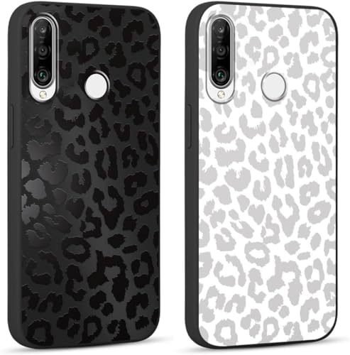 Yoedge 2 × Cover per Huawei P30 Lite / P30 Lite New Edition 6,15' - Custodia Leopardato Nero per Telefono Aesthetic Disegni,Bianco Leopardo Custodie Protettiva per Cellulare TPU Silicone Antiurto case