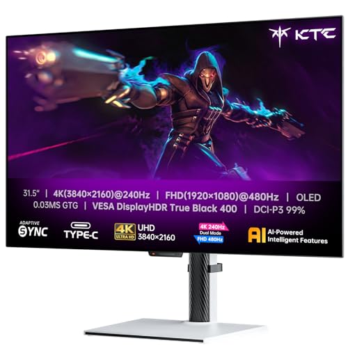 KTC 32 Inch 4K OLED Monitor, Dual Mode 4K@240Hz / 1080P@480HZ Gaming Monitor, 0.03ms, Adaptive Sync, HDR Ture Black 400, HDMI 2.1, DP 1.4, Full Function 65W USB C, 3 x USB A 3.0, KVM,Dual Speaker