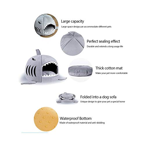 Grey Shark Bed for Small Cat Dog Cave Bed With Removable Cushion,waterproof Bottom