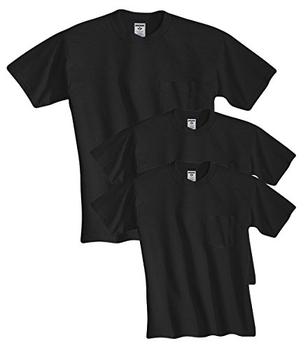 Jerzees Men's Dri-Power Short Sleeve T-Shirt (Pocket & No, Pocket-3 Pack-Black, X-Large