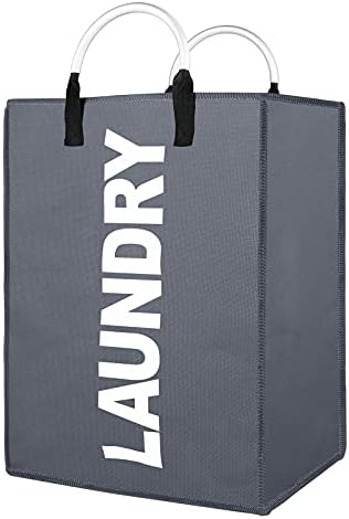 IHOMAGIC Single Polyester Portable Laundry Bag, Collapsible Laundry Hamper with Aluminum Handles, Foldable Clothes Bag, Large Washing Storage Bag Bin. L33*H53*W23cm (Black)