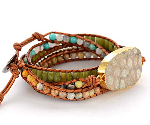 Image of Boho Wrap Bracelet for Women, Handmade Natural Imperial Jasper Multi-Layer Stone Beaded Bracelet, Bohemian Healing Crystal Stone Jewelry Gifts