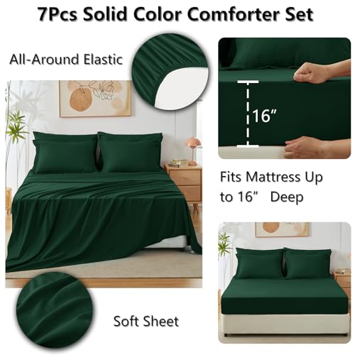 CozyLux Full Comforter Set Emerald Green, 7 Pieces Bed in a Bag Bedding Comforter Set with Sheets, All Season Boho 7PC Bed Sets with Comforter, Fitted Sheets, Flat Sheets, Pillow Shams and Pillowcases