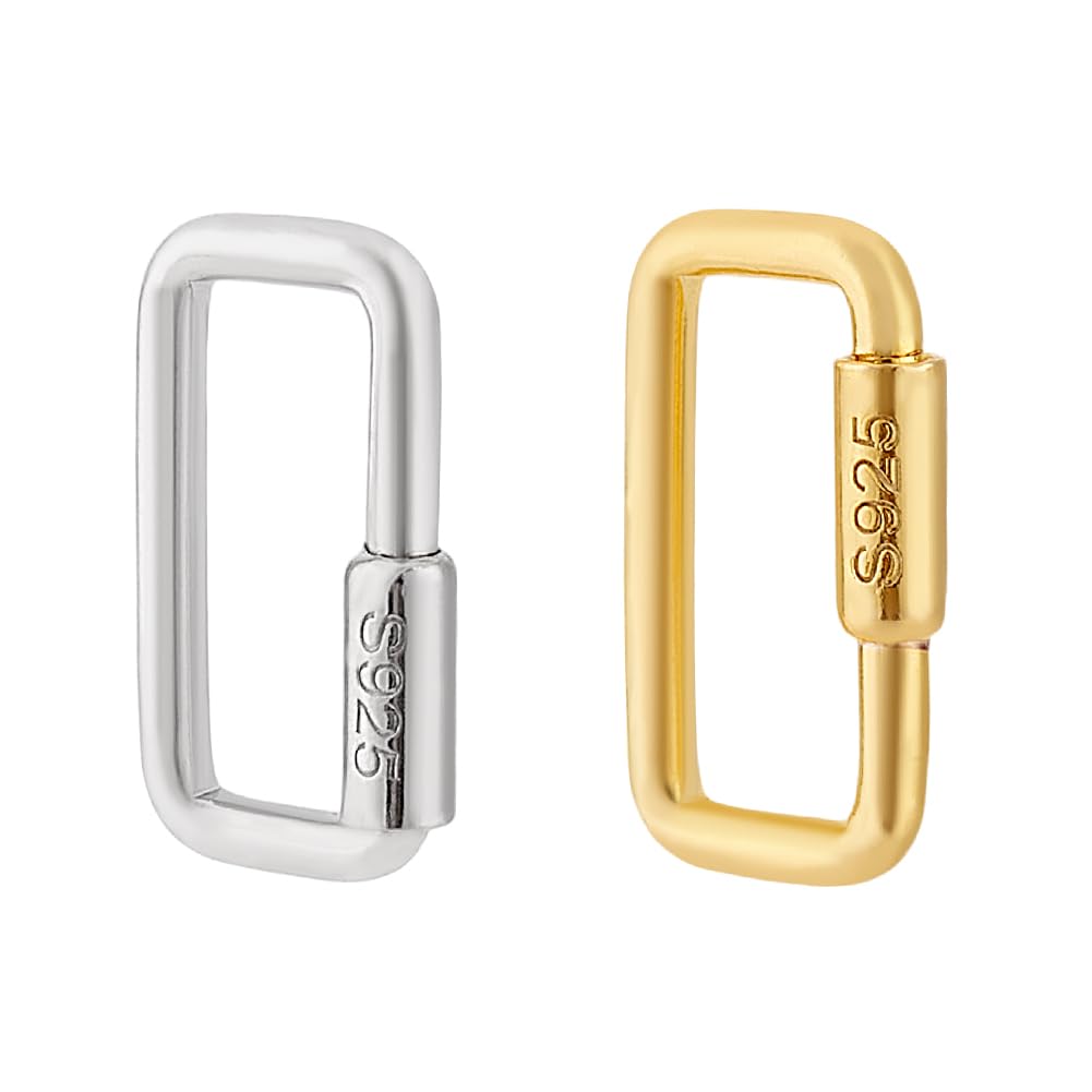 AHANDMAKER 2 pezzi di chiusura a moschettone rettangolare con vite in argento sterling, chiusura a moschettone, chiusura a clip, gancio rapido