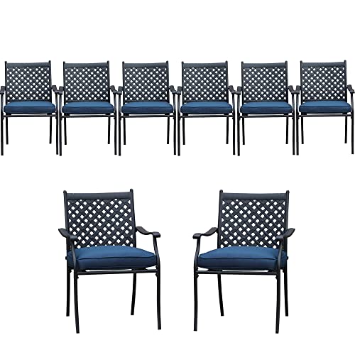 Lokatse Home 8 Piece Outdoor Patio Dining Chair Set Metal Furniture With Arms And Seat Cushions, Blue #TOP24