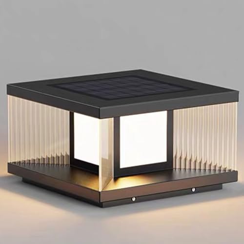 Borne lumineuse en métal style rétro, économe en énergie, lanterne créative Stigma, 21,8 cm (8,6 po), style industriel, lampe sur colonne en verre, finition noire, luminaire pour cour, villa, aménage