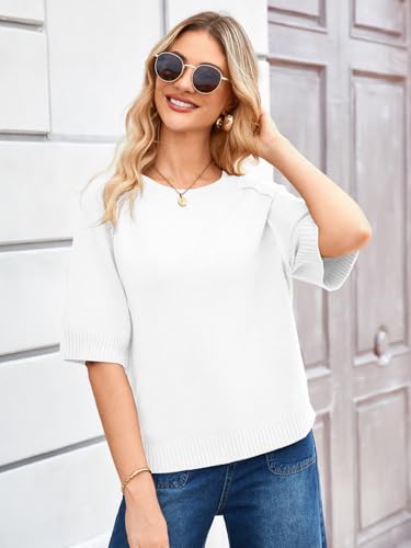 Image of ZDC Women's Short Sleeve Sweaters 2026 Fall Lightweight Loose Fit Knit Pullover Tops