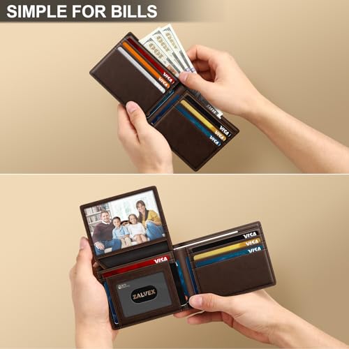 Image of Wallet for Men Slim RFID Blocking Leather Credit Card Holder Wallet for 14 Cards, Bifold Minimalist Thin Wallet with 2 ID Windows & Cash Slot, Front Pockt Carteras Para Hombres, Birthday Gifts for Men