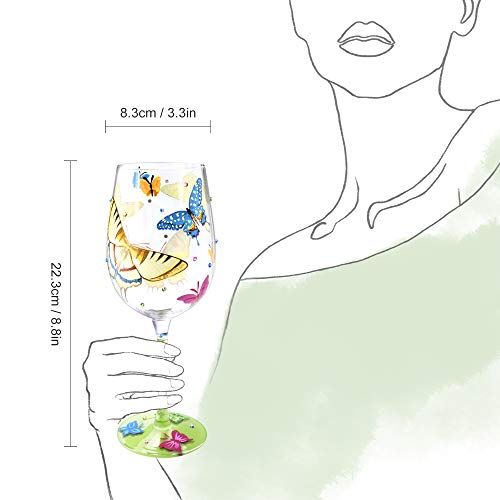 Nymphfable Hand-Painted Wine Glass Colorful Butterflies Artisan Painted Glass 15 Oz Novelty Gift For Birthdays,Weddings,Valentine's Day #TOP4