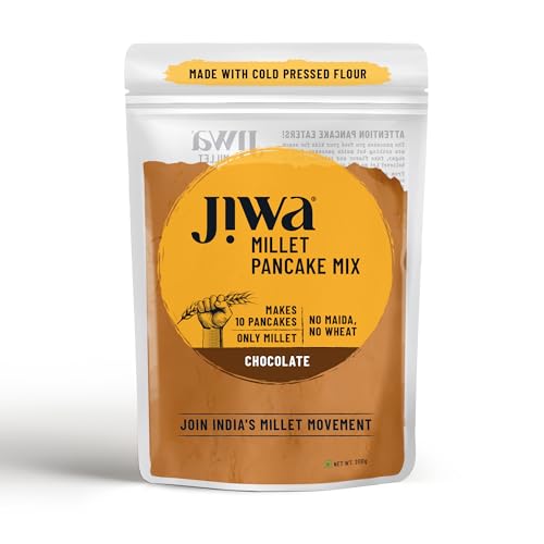 Image of Jiwa Millet Pancake Mix | 200 G | Chocolate | Makes 10 Pancakes | Ready to Cook | Instant Breakfast Mix for Kids | 100% Millet | No Maida, No Wheat | Gluten Free