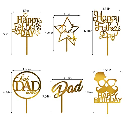 Lveud 6 Pcs Gold Acrylic Father's Day Cake Toppers, Happy Father's Day Cake Decorations,For Fathers Day Party Favors Decoration Supplies #TOP6