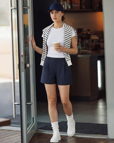Image of G4Free EverGoing Dressy Casual Shorts for Women 4 inch High Waisted Summer Lounge Pleated Shorts with Pockets