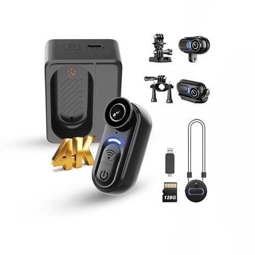 Catchallway 4K Mini Body Camera Action Cam with Audio & Video Recording -128G Thumb Size Hands Free Body Worn Cameras - Wearable Portable Camcorder for Work Travel Pet Walk Vlog(Black)