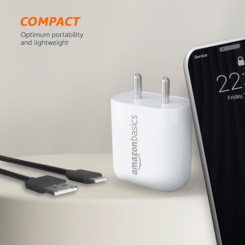 Image of Amazon Basics 38W Dual Port Charger + Active Type A to Type C Cable | Fast Charging 20W+ 18W /Type A +C Adapter (White) with Fast Charging Cable Included | Compatible with Samsung, Oppo, Redmi Phones