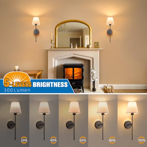 Image of NIORSUN 19.9 inch Battery Operated Wall Sconce Set of 2,Beige Black Rechargeable Wall Lights with 5200mAh Dimmable Bulbs and Remote,9 Colors Wireless Wall Lamps for Bedroom Living Room Decor