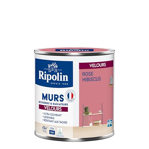 RIPOLIN - Peinture Intérieure Multi-Supports – Murs, Boiseries & Radiateurs – Ultra couvrante - Monocouche - Confort d'application - Aspect Velours - Rose Hibiscus - 0,5L