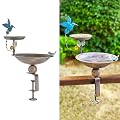CaliDecor Deck Mounted Bird Bath and Feeder, 2-in-1 Balcony Metal Birdbaths for Deck Railing Outdoors, Adjustable Heavy Duty Clamp for Garden Decor Yard Lawn